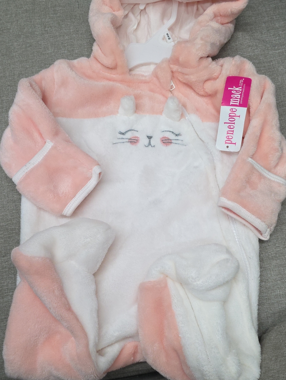 NWT Penelope Mack Pink & White Cat Hooded Footie Coverall Sleep Suit